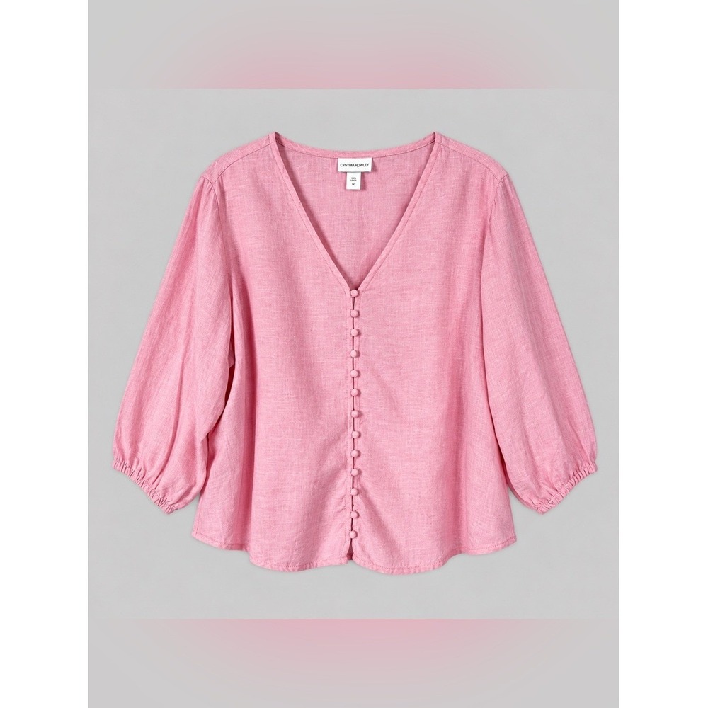 Cynthia Rowley Linen Top Blouse 2X Beachy Coastal Euro Summer Fisherman Pink